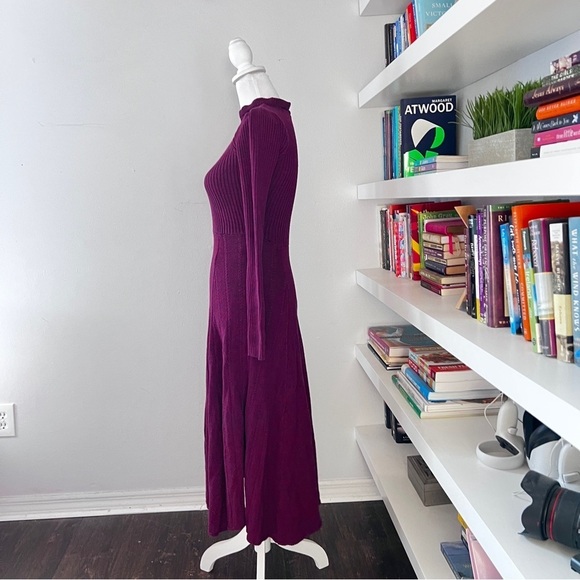 Pamela Love Size S Sweater Shift Dress Maroon Ribbed Mock Neck Long Sleeves - Picture 7 of 14